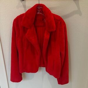 Vibrant Red Teddy Jacket for Women
